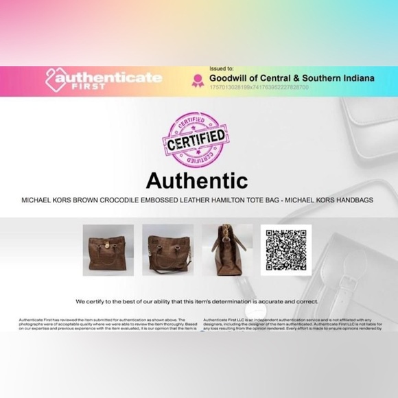 Michael Kors Hamilton Croc-Embossed Leather Tote Bag Brown Gold Authenticated - Picture 5 of 9